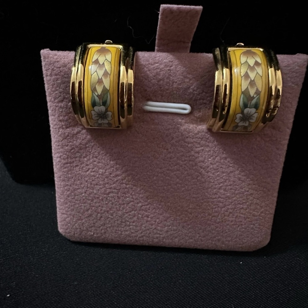 Authentic Hermes Elegant Gold Multi Colored Enamel Earrings